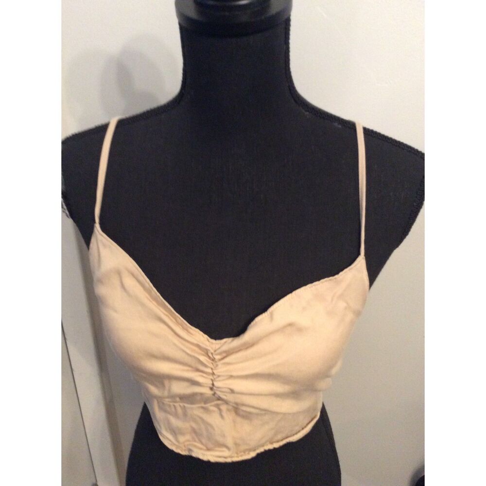 Abercrombie Fitch Medium M Tan Ruched Crop V Neck Top